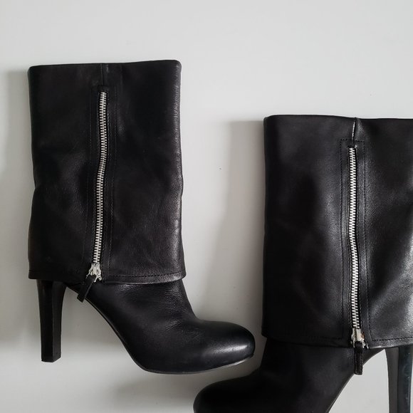 Black Leather High Heel Boots - Picture 1 of 6